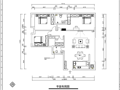 现代新中式客厅 平面图 施工图