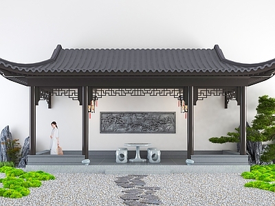 中式新中式古建 水榭 亭子 小品 仿古建筑 苏式园林