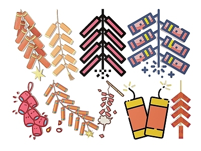 现代挂件 2D烟花墙饰 烟花鞭炮图案图标 烟花爆竹icon 烟花鞭炮标牌 烟花爆竹2D平面