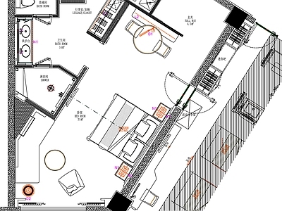 现代工装图库 客房 房间 客房平面图 房间平面布局 客房平面布置 施工图 工装图库
