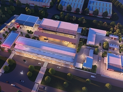 现代其他公共建筑 汽车厂规划 夜景鸟瞰