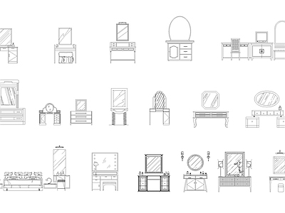 现代综合家具图库 梳妆台 户外家具 露营 镜子 施工图