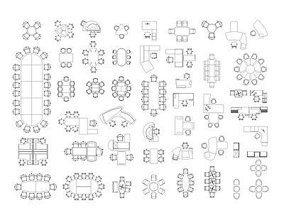 现代桌椅 现代办公家具办公 餐厅 办公桌 组合 施工图