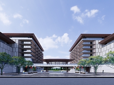 新中式中式酒店建筑 多层酒店 中式商业办公酒店 中式公寓新中式 温泉酒店 屋顶绿化酒店办公