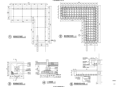 现代廊架 异形廊架 连廊 座椅座凳 跌水水池 小喷泉 施工图