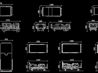 现代床 多种尺寸的产 施工图