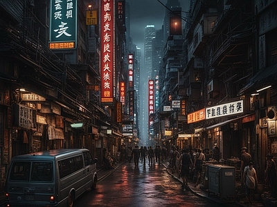 现代街道外景 街道 小巷 夜晚 废土 朋克