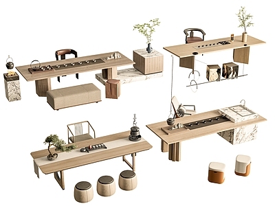 现代新中式茶桌椅 茶 太师椅 茶壶 实木茶桌 墩子