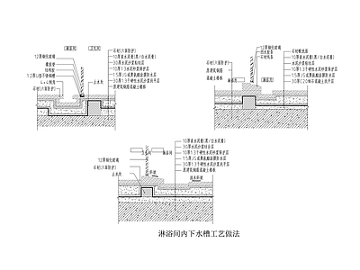 现代简约地面节点 淋浴间下水槽节点 下水槽大样 淋浴间槛石 施工图 地面节点