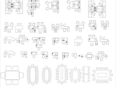 现代综合家具图库 办公家具图块 职员桌会议桌 施工图