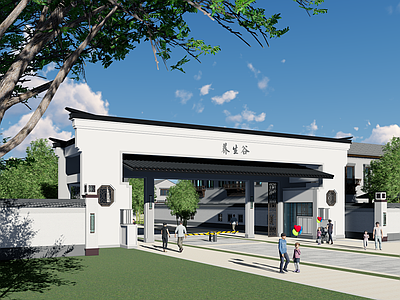 中式其他公共建筑 中式别墅区大门 中式大门