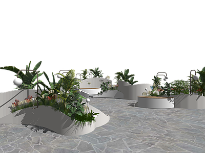 现代简约景观公园 植物外摆组合 公区座椅 庭院座椅