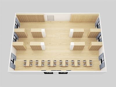 现代办公室 鸟瞰室内办公空间 办公区 户型图 图书室