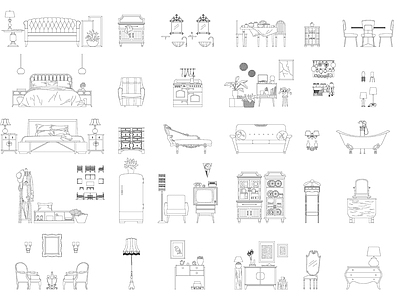 新中式综合家具图库 复古家具 施工图