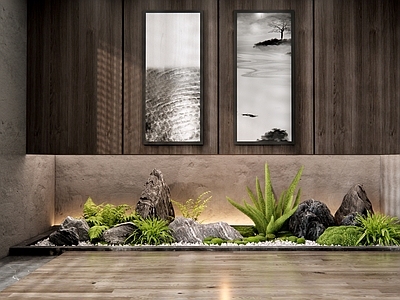 日式庭院小品 室内景观 景观石头 苔藓景观 植物组合 花草
