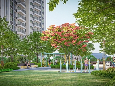 现代小区景观 小区运动健身区 运动器械健身器材 户外健身场地 林下健身场地 老年人活动广场