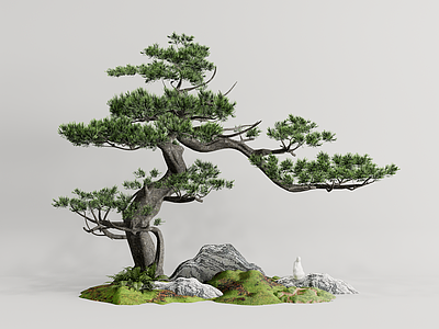 新中式庭院小品 新中式景观小品 松树 室内造景