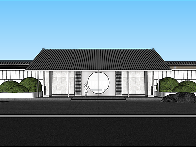 现代中式入口大门 宋式入口大 坡屋顶 小区入口大