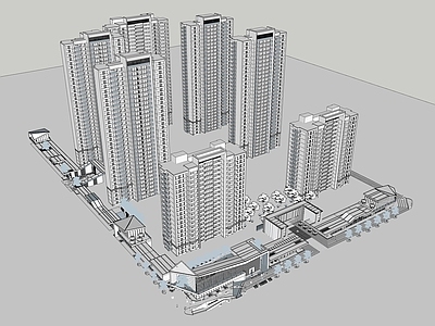 现代小区建筑 小区素模规划