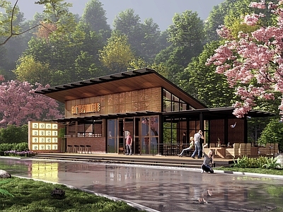 新中式商业景观 乡村咖啡馆建筑