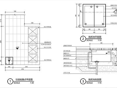 现代垃圾桶 回收站 垃圾回收站 施工图