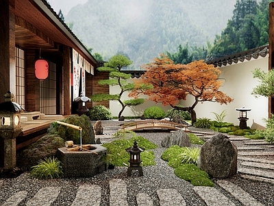 日式庭院 民宿庭院 乡村庭院 汀步 假山水景 石头