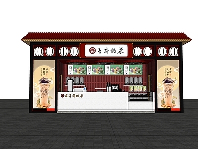 中式新中式奶茶店 中国风奶茶店铺 宫廷中古风茶饮店 连锁茶饮品牌形 商场中岛茶餐饮店 奶茶收银台操作台