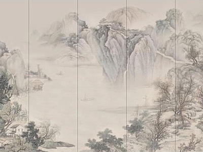 新中式中式硬包 中式水画硬包 中式水画 水硬包