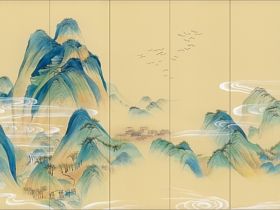 新中式中式硬包 中式山水画硬包 中式山水画