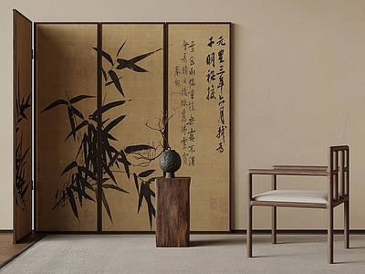 新中式屏风 新中式屏风隔断 休闲椅