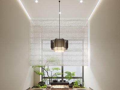 现代棋牌室 现代围棋室 围棋台 植物造景 吊灯
