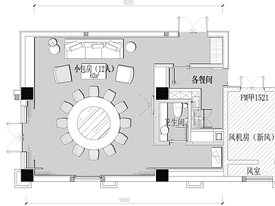 现代其他餐饮空间 备餐间餐厅包间平 施工图