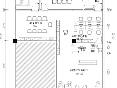 现代其他工装空间 社区警务室平面方 施工图