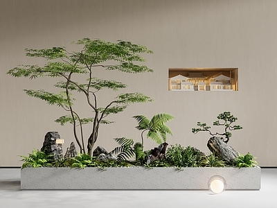 现代室内景观 造景 小品 植物组合 石头 植物堆