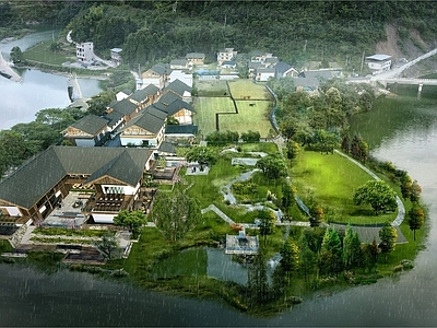 新中式中式风格建筑 乡村接待民宿课堂