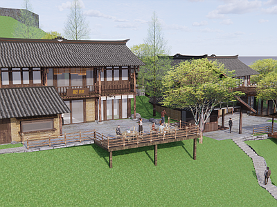 中式新中式风格建筑 半民宿古