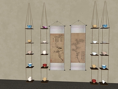 茶具 茶具展示架置物架 侘寂中式茶具墙饰 茶具悬挂装饰吊架