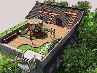 新中式屋顶花园 花园 上房揭瓦 屋顶 休闲喝茶 网红