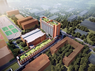 现代学校建筑 现代 红风格 职业教育中心