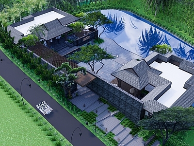 新中式中式酒店建筑 中式别墅度假酒店 山地温泉酒店建筑 低层温泉建筑泰式 度假酒店养生酒店 私家会所别墅区