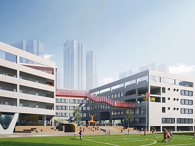 现代学校建筑 学校湖景 教学楼学校 学校操场 24班小学