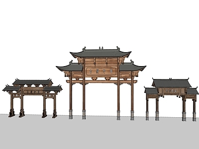 现代新中式牌坊牌楼 牌坊 入口大 大 寨