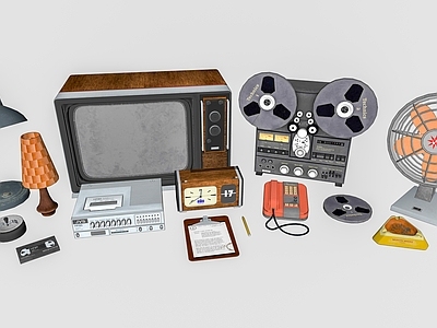 家用电器组合 复古家电 老式电风扇台灯 老旧机留声机 复古收音机 老旧