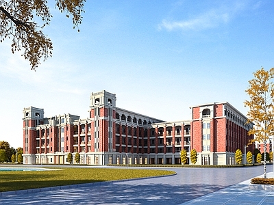 现代学校建筑 英式学校 现代幼儿园 现代教学楼 现代图书馆 现代学校湖景