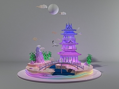 新中式中式古建 透明建筑 美陈