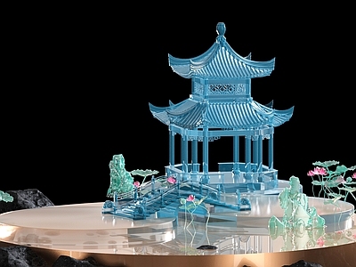 新中式现代古建 透明建筑 美陈