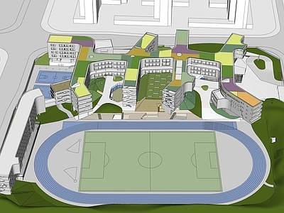 现代简约学校建筑 学校操场 教学楼学校 高中 初中