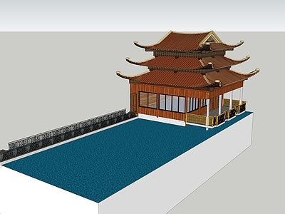 中式寺庙建筑 中式水上寺庙