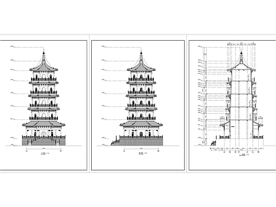 中式古建 宝塔 古塔 五层塔 古建5层宝塔 施工图