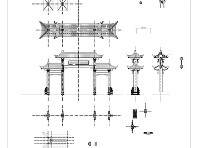 现代古建 牌坊 施工图